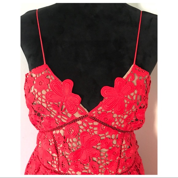 SELF-PORTRAIT RED 3D LACE MIDI DRESS - Picture 3 of 8